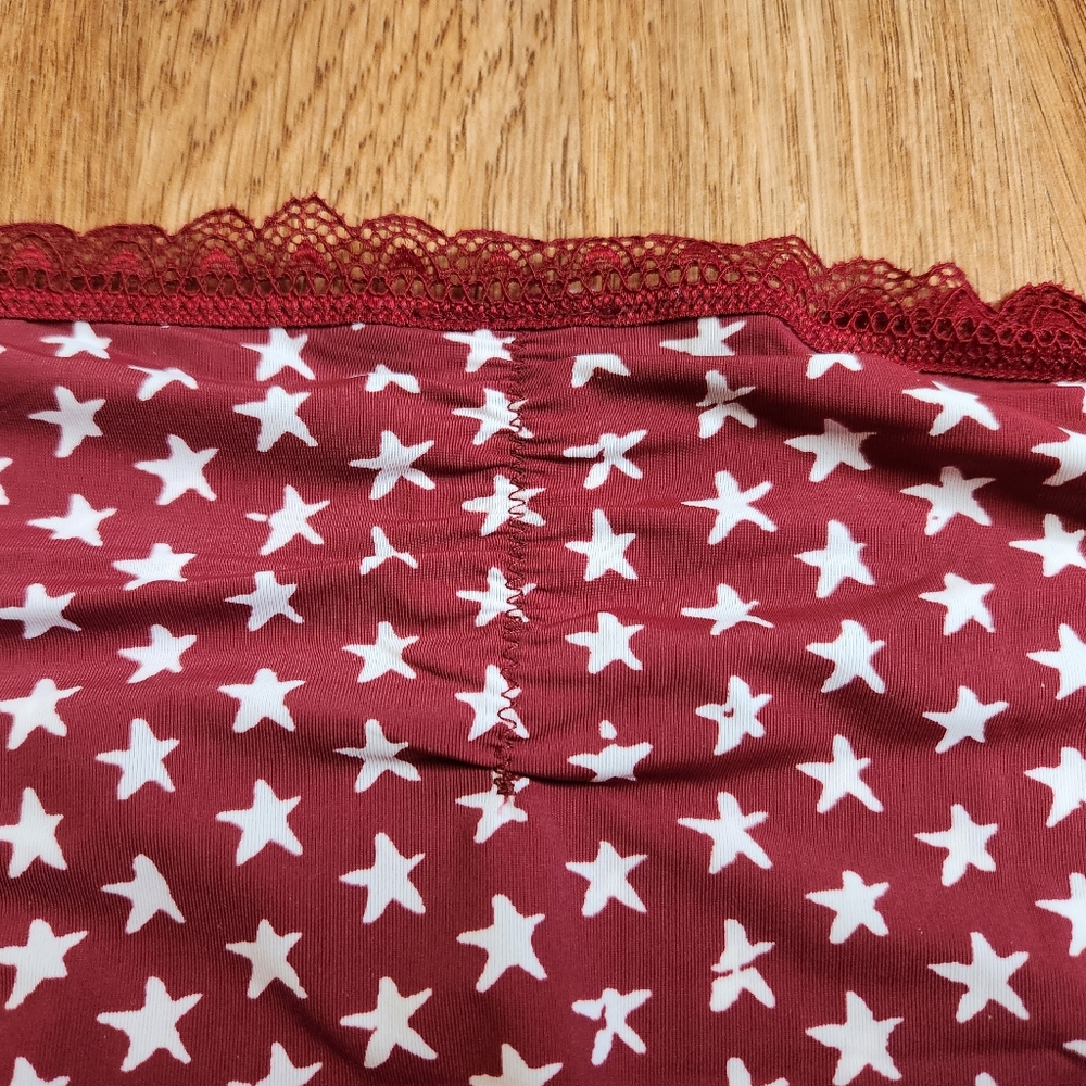 Calvin Klein Red Bikini w/ White Stars Size Large Lace Trim NWT - Picture 2 of 6